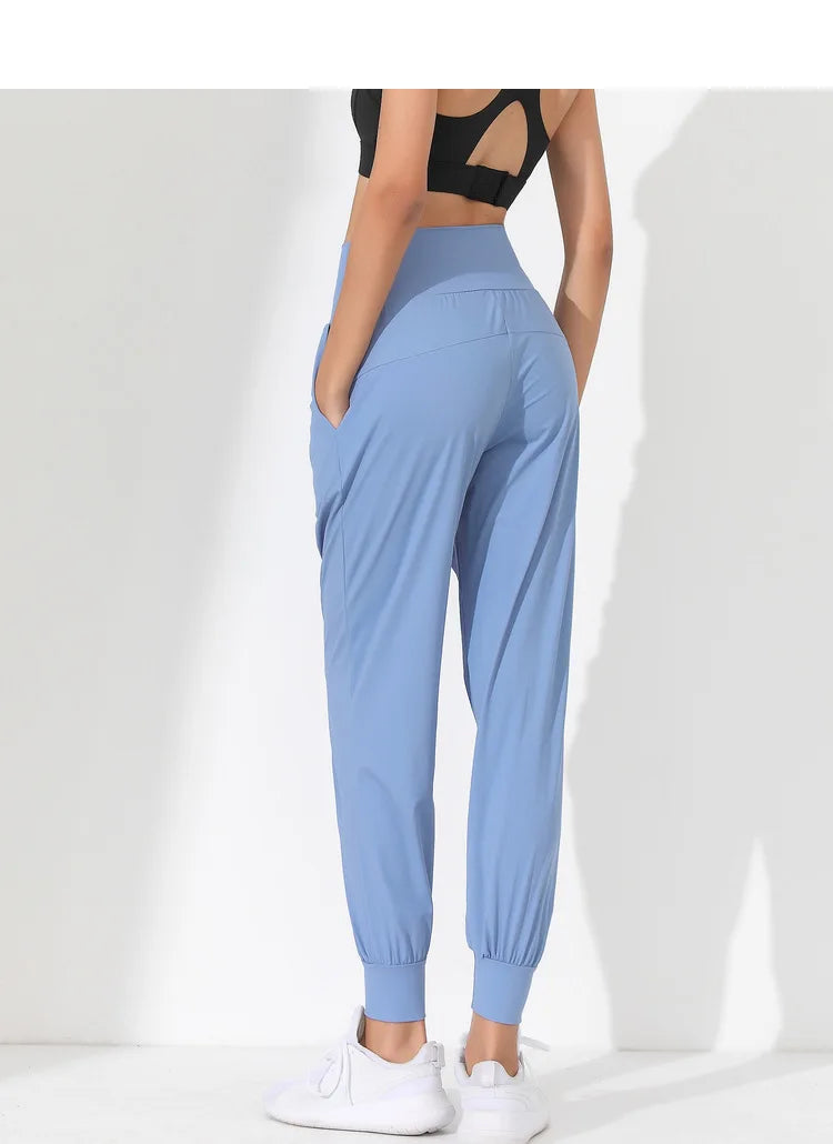 Woman Yoga Pants Loose Slim Quick-Dry Yoga Pants Pleated Hem Bound Running Fitness Capris Pockets Jogging Pants Sports pants -