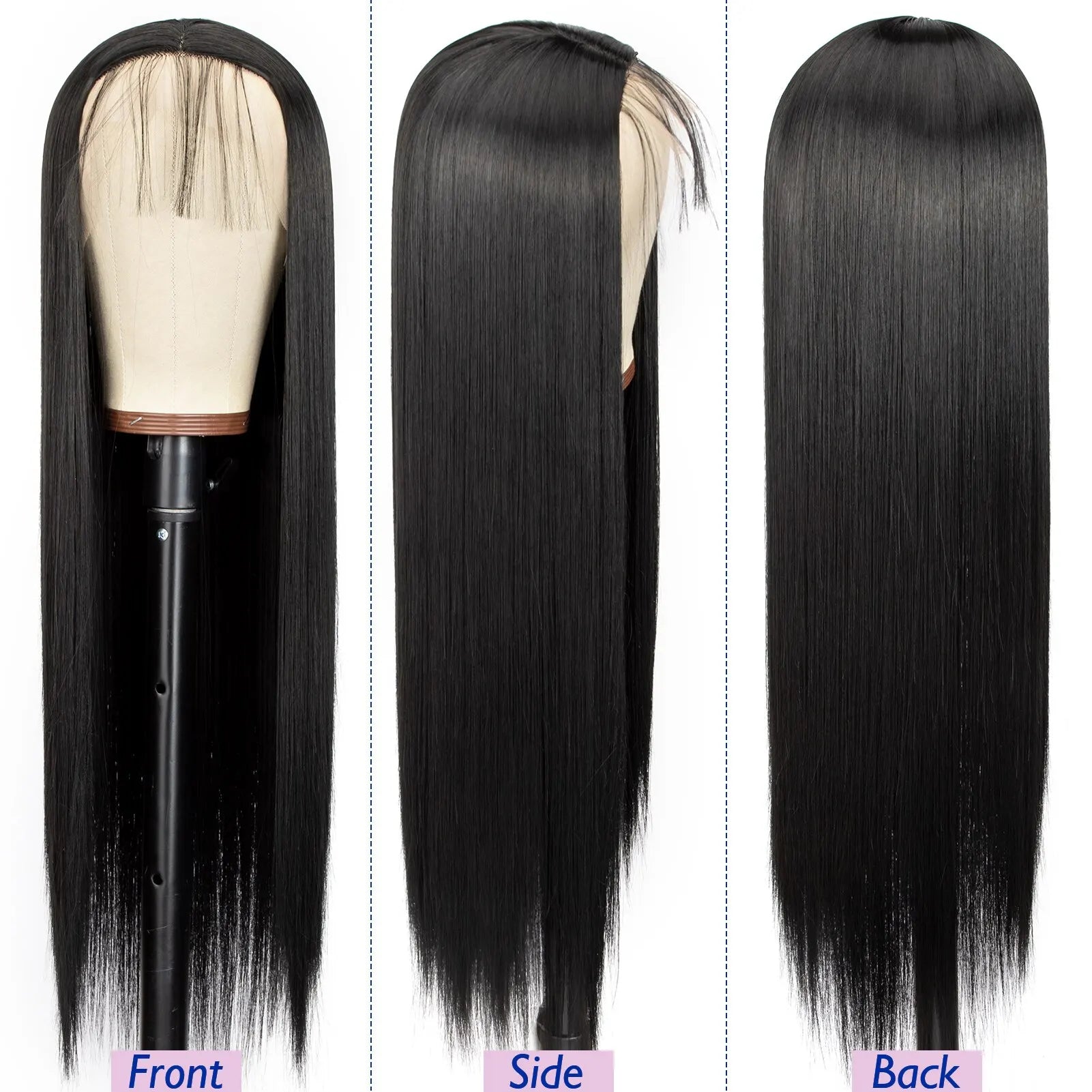 Enhance your style with this 24-inch straight lace front wig. Featuring a sleek black color, this wig is suitable for daily wear, providing a stylish and effortless look. -