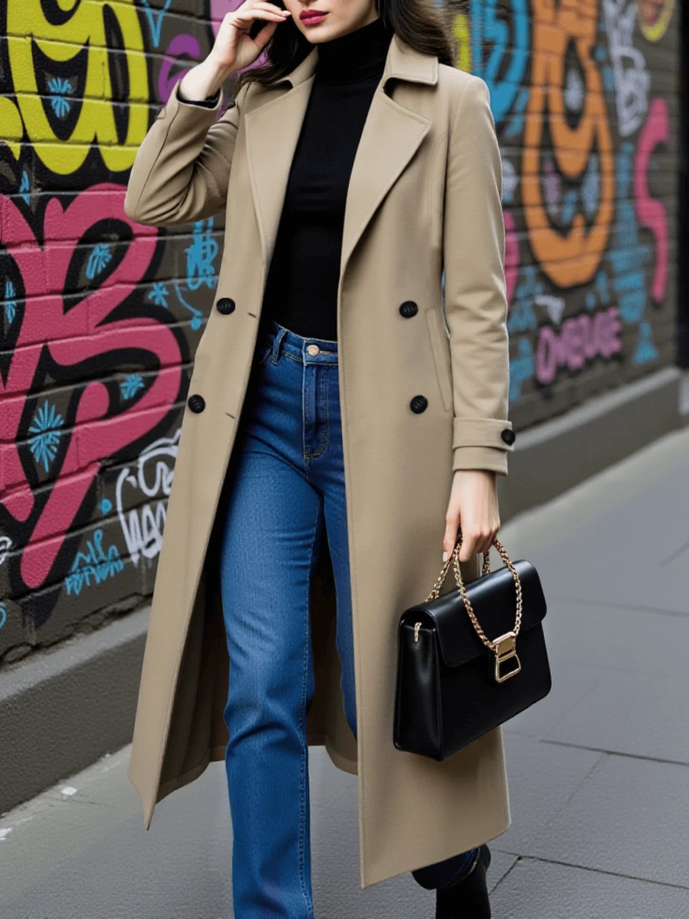 Women's Trench Coat Double-Breasted Wool -