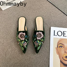 Women Luxury Fashion Elegant Pointed Toe Slides -