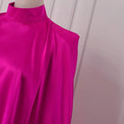 Plus Size 5XL VONDA 2023 Women Stand Collar Elegant Satin Dress Long Bat Sleeve Evening Pleated Maxi Sundress Casual Solid Robe -