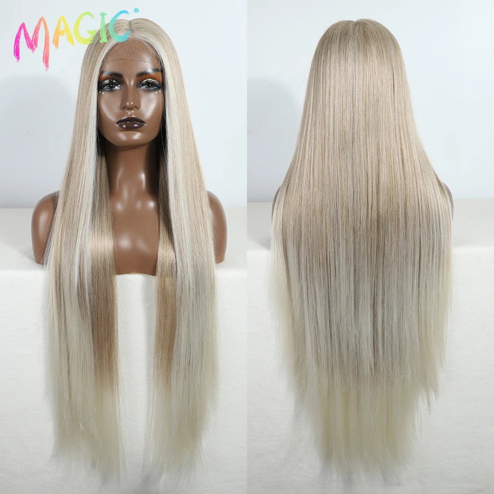 Achieve a magical transformation with this 38-inch ombre blonde lace front wig. Ideal for cosplay, events, or everyday wear, this wig offers a cute and stylish look that is sure to turn heads. -
