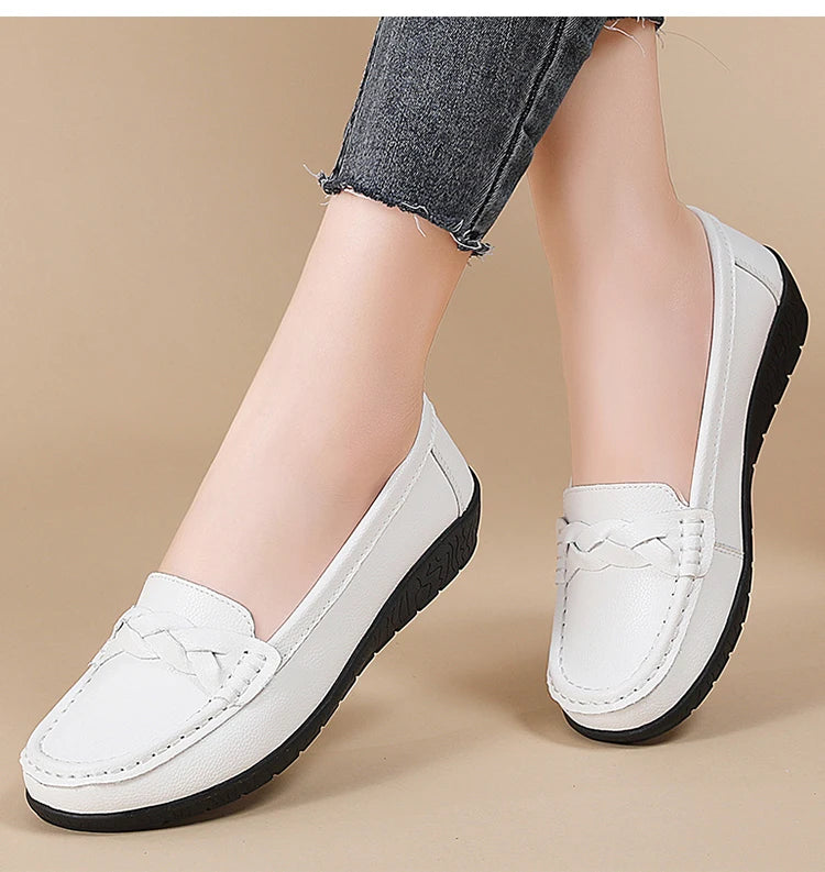 Shoes Women 2025 New Loafers Slip On Flats Leather Shoes Woman Comfortable Flat Shoes Women White Zapatos Mujer Women's Footwear -