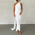 One Shoulder Sleeveless Backless Maxi Dress -