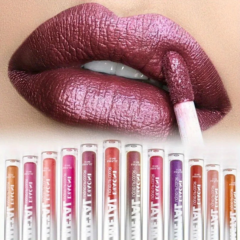 Glitter Metallic Liquid Lipstick Shimmer Easy To Color Non-stick Cup Lip Gloss Waterproof Shiny Lip Glaze Long Lasting Makeup -