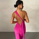 One Shoulder Sleeveless Backless Maxi Dress -
