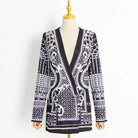 Turn heads with this mid-length slim fit blazer for women—featuring a sexy V-neck, full sleeves, regular tight waist, elegant pearl accents, and stylish splice detailing! -