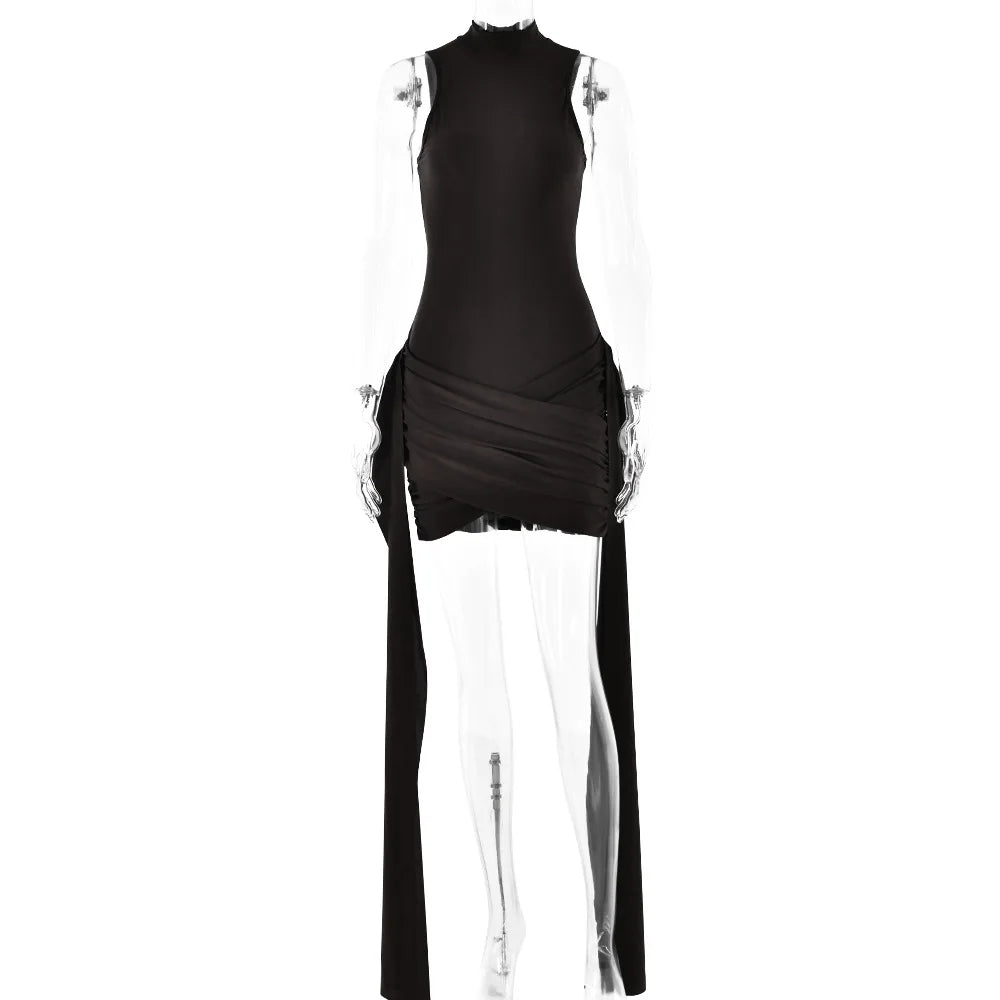 Turtleneck Sleeveless Sexy Mini Dress For Women -