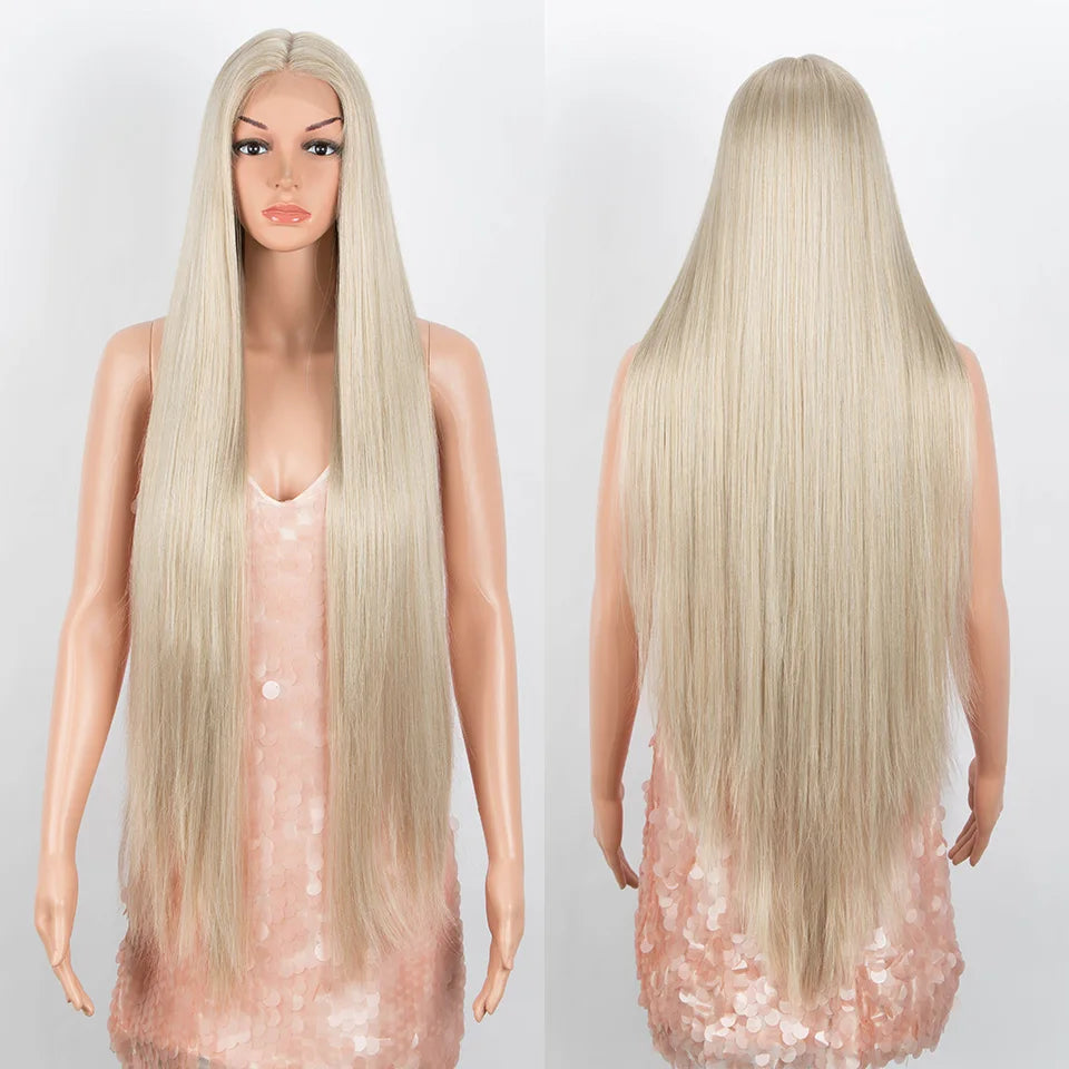 Make a bold statement with this super long 38 straight lace front wig—featuring a stunning Lolita pink and blonde blend, perfect for cosplay and standout style! -