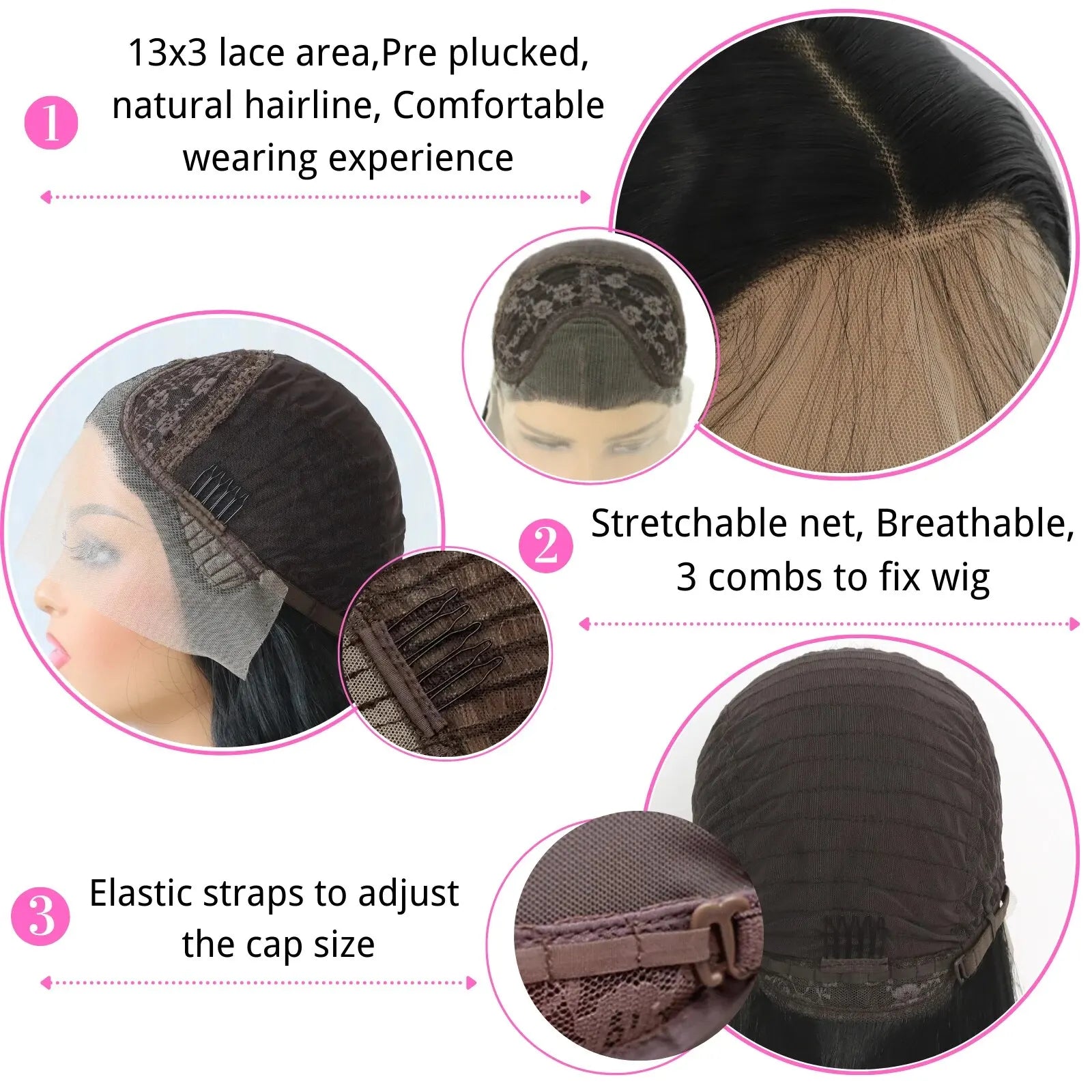 Long Straight Black Lace Front Wig Natural Black Pre Plucked HD Lace Front Wig Glueless Heat Resistant Fiber -