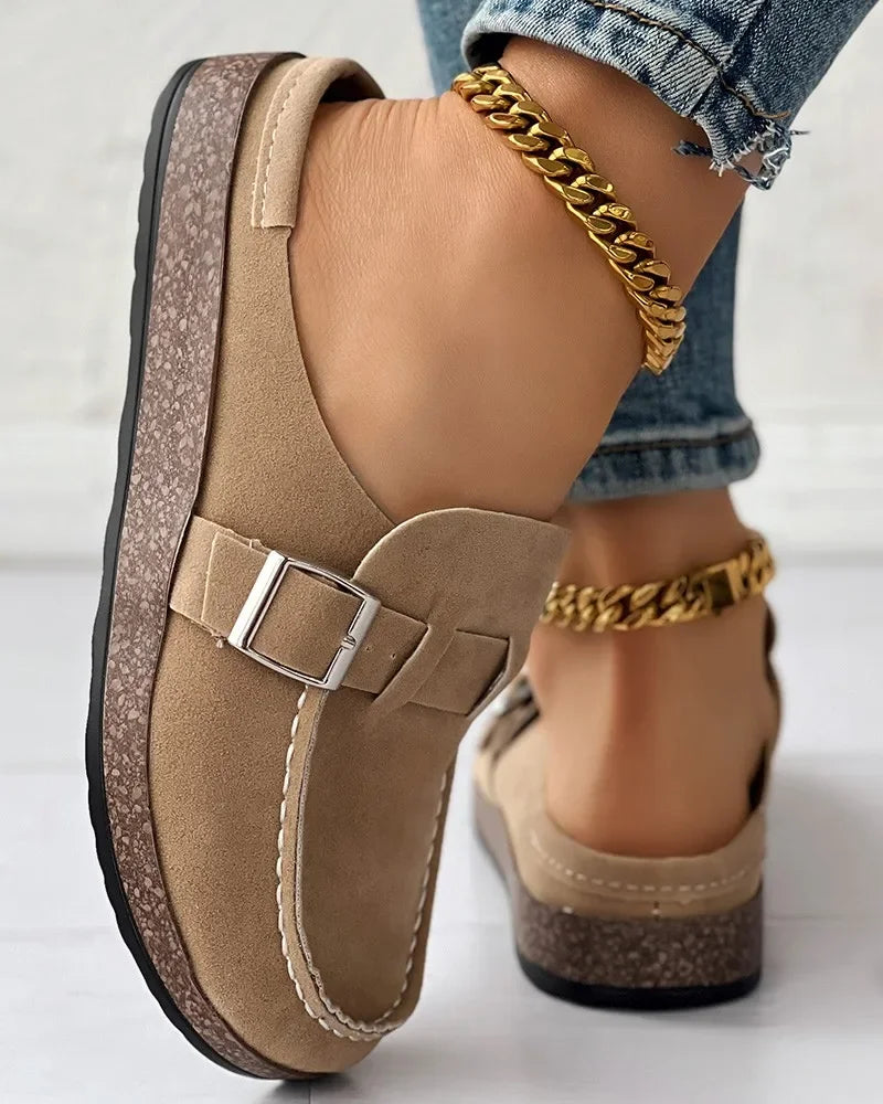 Slippers Women's Round Toe Buckled Retro Shoes Slip on Mules Ladies Flats Female Casual Men Summer Flat Clogs Zapatos Mujer -