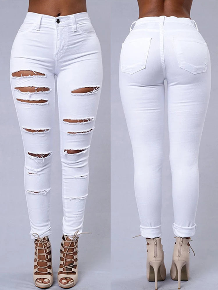 High Waist Ripped Women's Skinny Jeans -