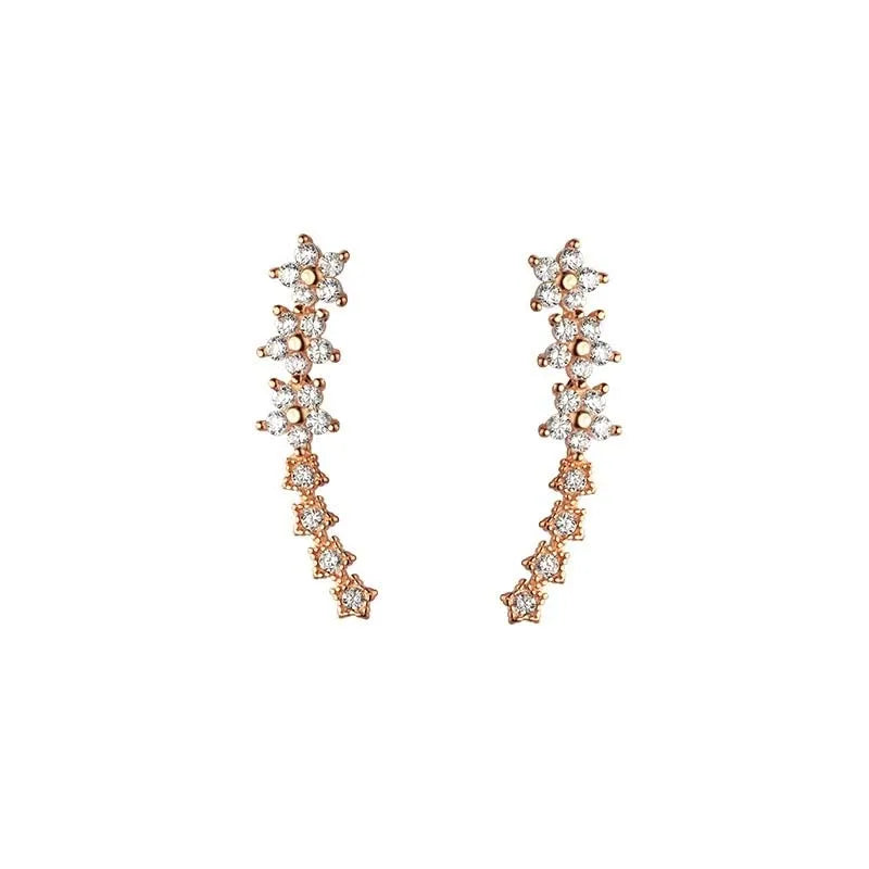 Silver Zircon Flower Star Stud Earrings for Women -