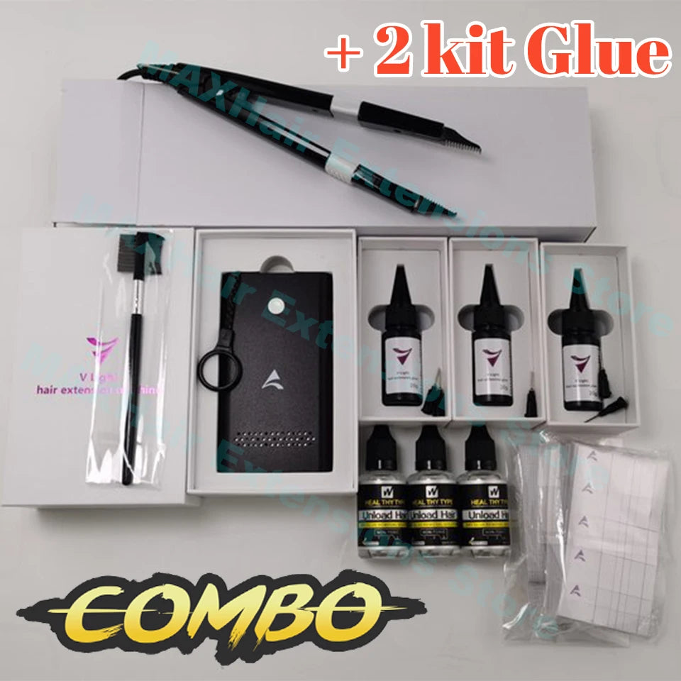 V-Light Technology Hair Extension Machine white Hair Extension Tools Kit Set with V light Hair extension glue -
