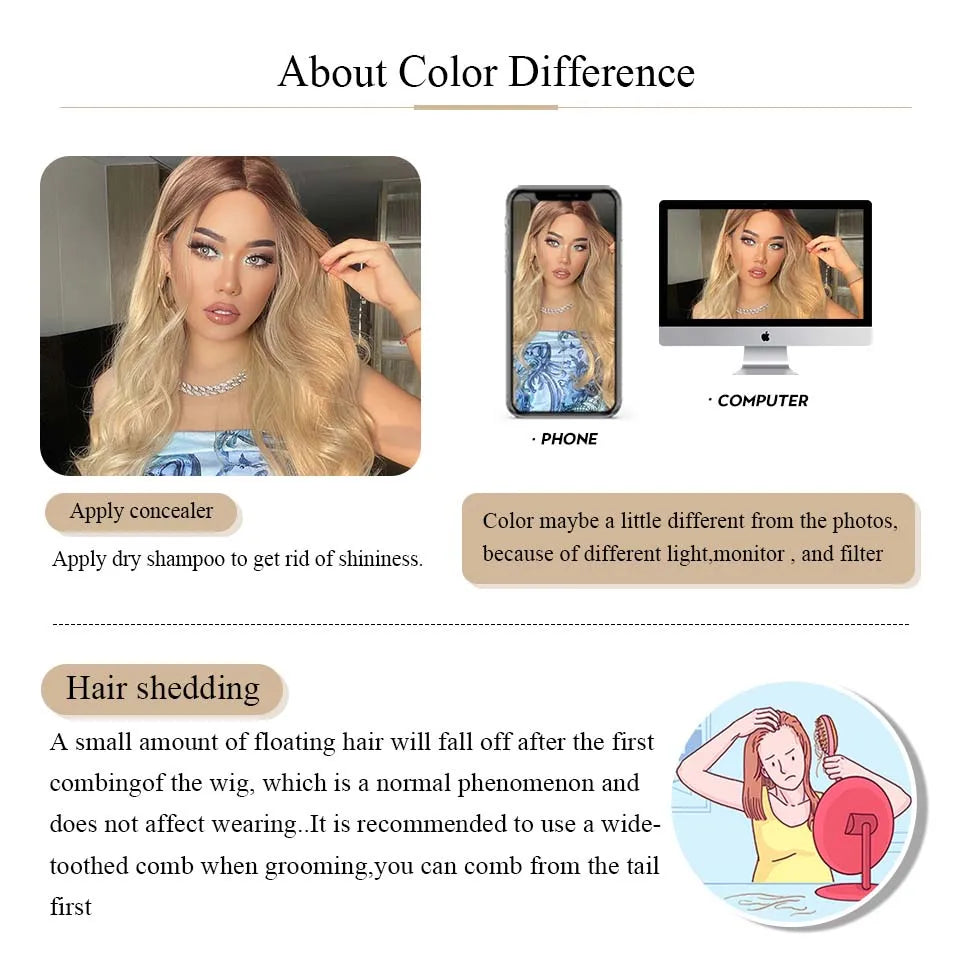 Achieve a stunning look with this 13x6 HD lace front wig in a beautiful blonde and mixed brown color. This high-quality wig provides a natural and flawless appearance, perfect for enhancing your style. -