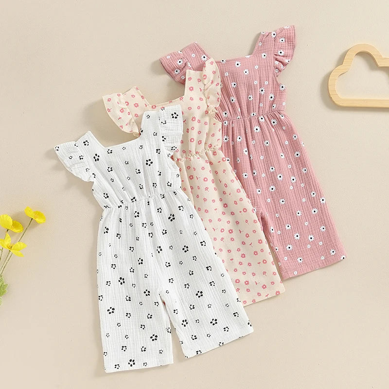 Toddler Kids Clothes Girls Summer Overalls Cotton Floral Print Backless Bowknot Rompers Jumpsuits Baby Clothing -