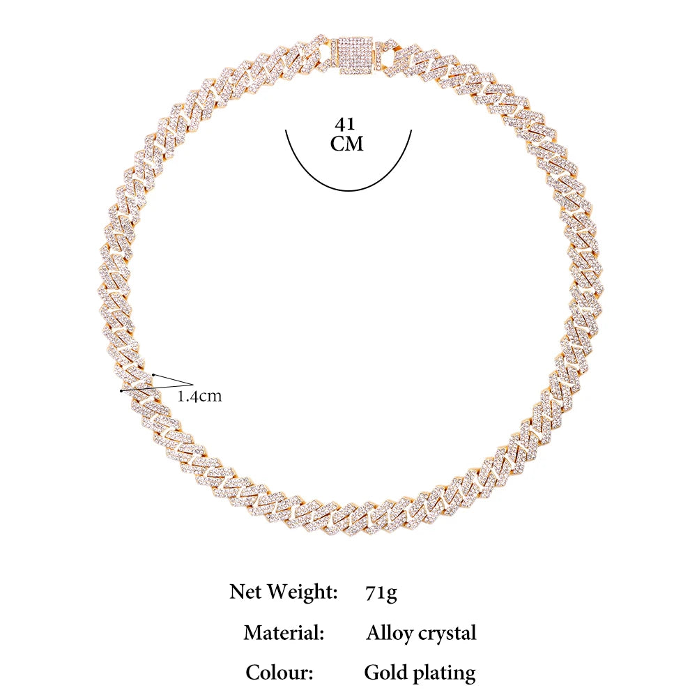 14mm Prong Miami Cuban Link Chain Necklace -