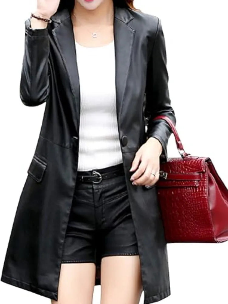 Women's Leather Suit Collar Jacket -