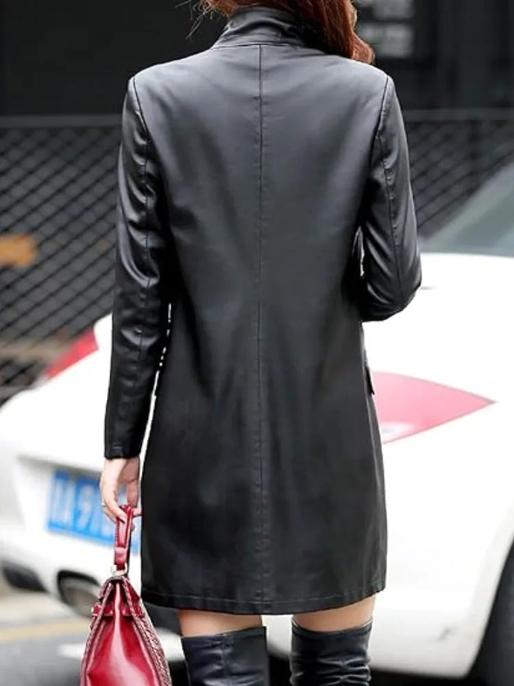 Women's Leather Suit Collar Jacket -