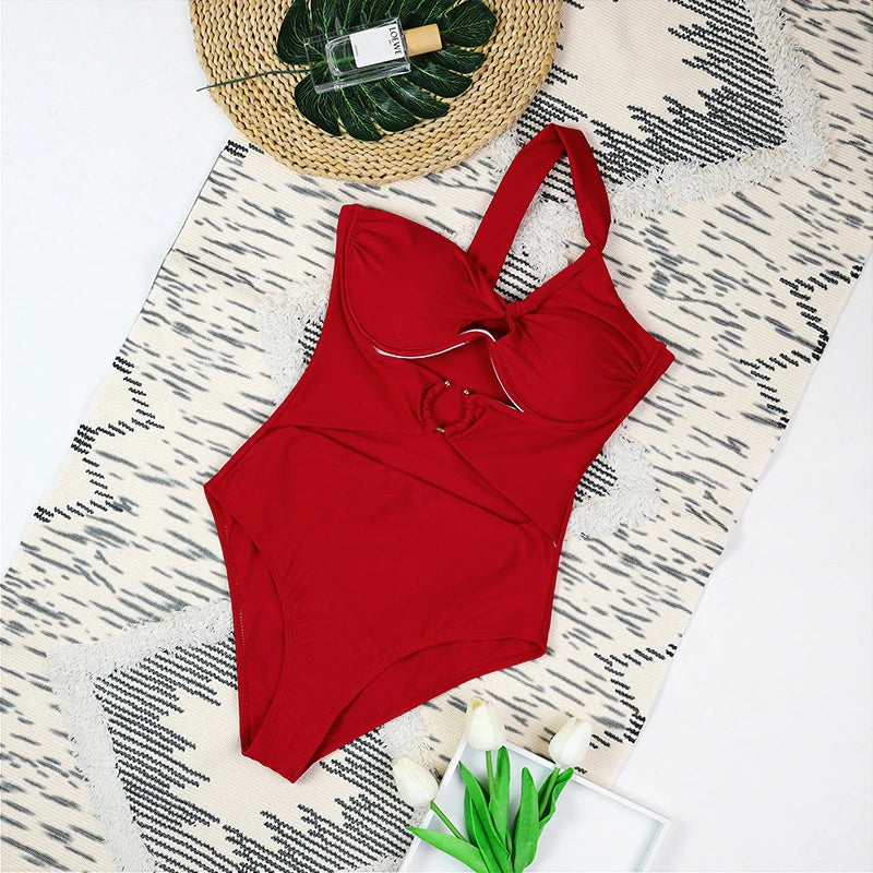 One Shoulder Swimsuit Women Swimwear 2025 Sexy Bikinis Female Biquini Hollowen Swim Suits Cut Out Bodysuit Bathingsuit Beachwear -