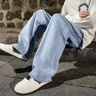 Blue Washed Denim Jeans for Men Straight Loose Fit -