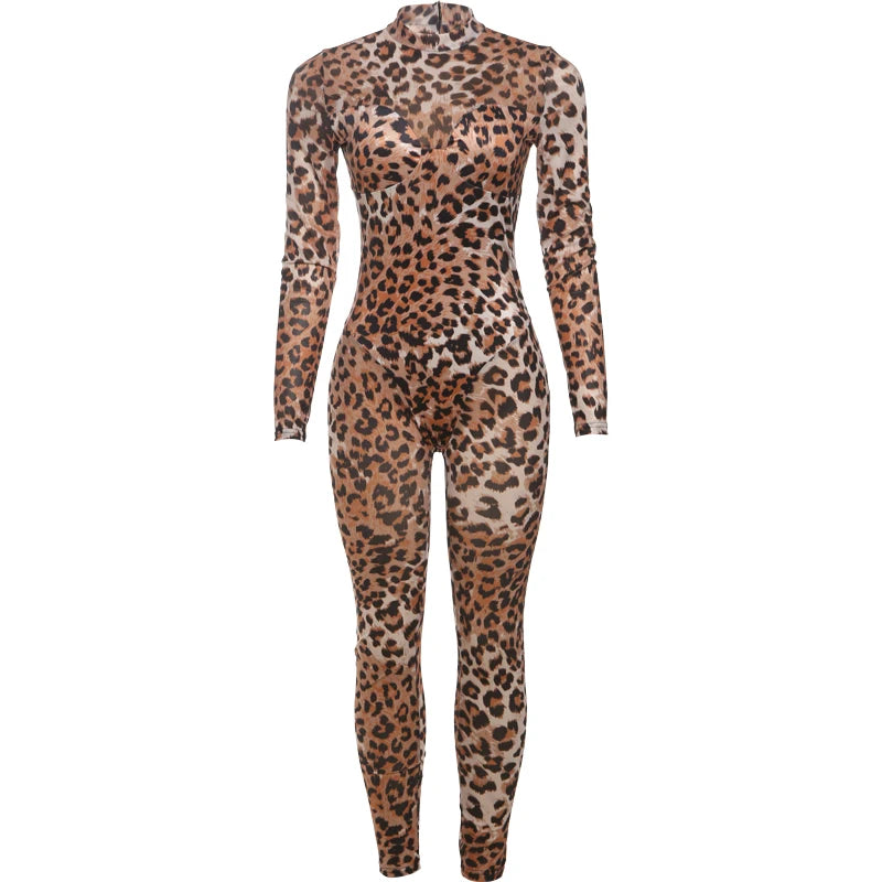 Leopard Full Sleeve Round NeckJumpsuits -