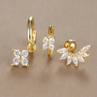 3PCS Stainless Steel Zircon Flower Earring Set for Women -