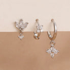 3PCS Stainless Steel Zircon Flower Earring Set for Women -
