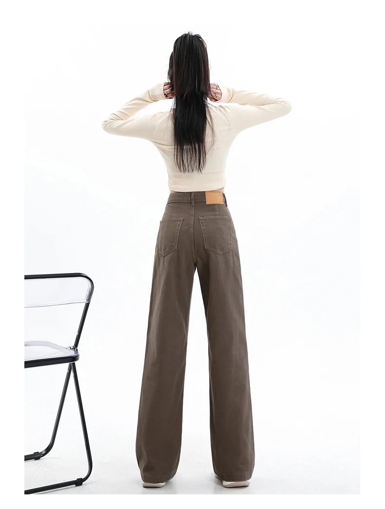 Rock the urban vibe with these baggy, high-street fashion, straight brown jeans for women! -