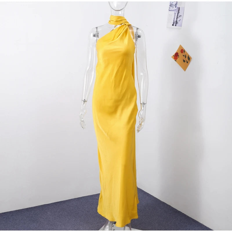 Elegant Ribbon Halter Dress -