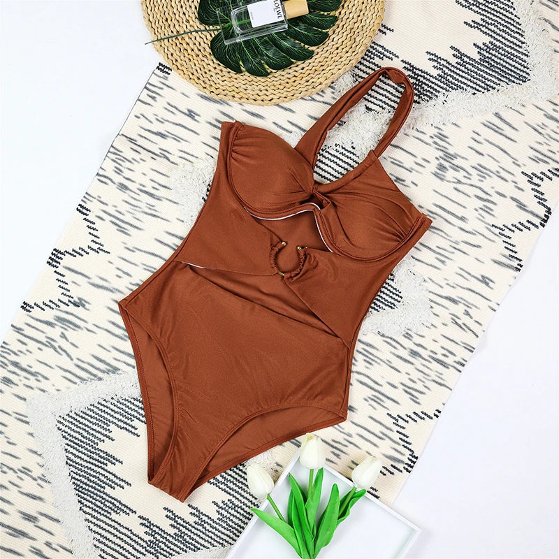 One Shoulder Swimsuit Women Swimwear 2025 Sexy Bikinis Female Biquini Hollowen Swim Suits Cut Out Bodysuit Bathingsuit Beachwear -