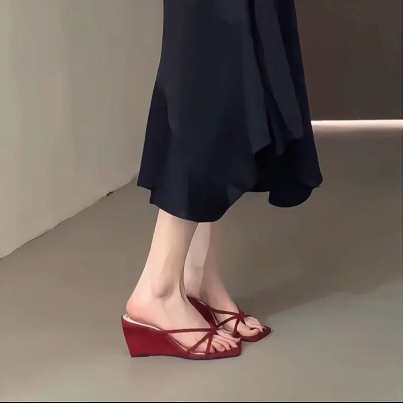 Women's retro bow wedge heeled luxury sandals -