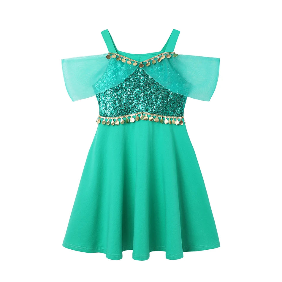Summer Casual Dress for Girls Mermaid Dress One-Shoulder Sling Short Sleeve Cosplay Princess Costume Casual Vest 2-10 Years -