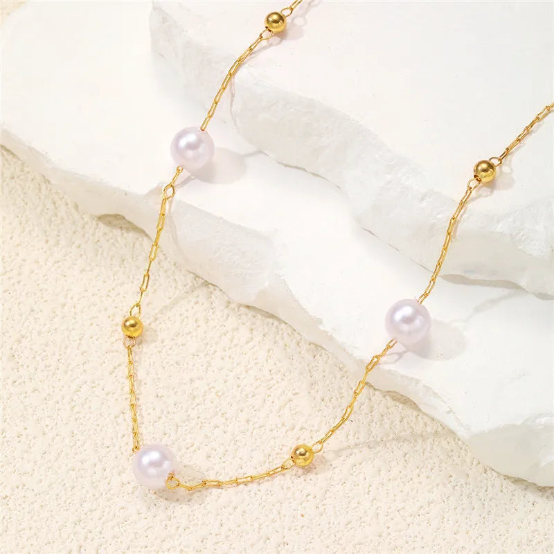 Simple Pearl Beads Necklace -