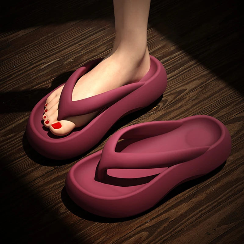 Thick soled flip flops with increased height 2024 new beach women's summer walking slippers -