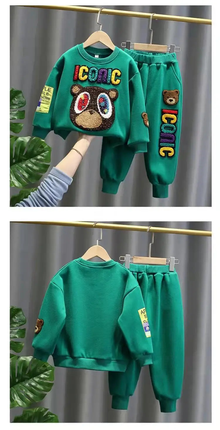 Children Clothes Set Spring and Autumn New Kids Boy Baby Cartoon Sweater Pants 2pcs Boys And Girls Sports Clothing Suit -