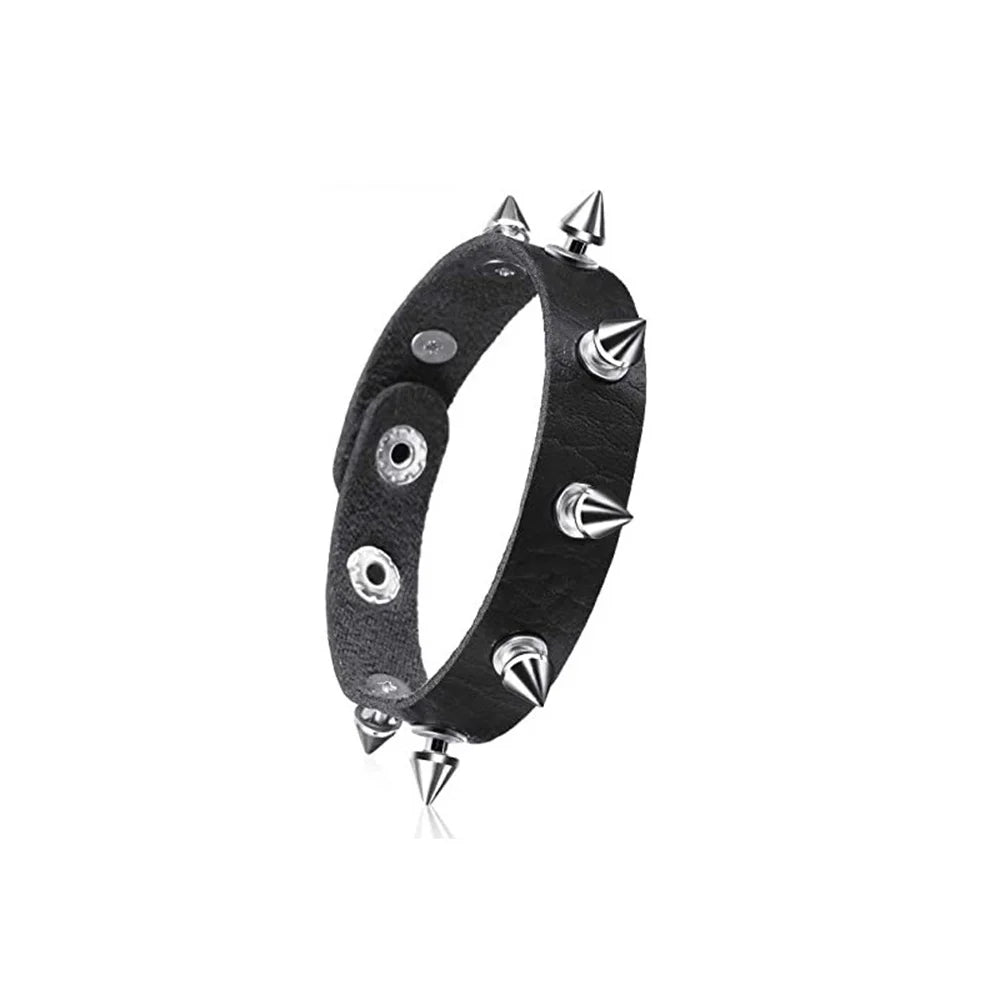 Black Round Square Gothic Spike Bracelet -