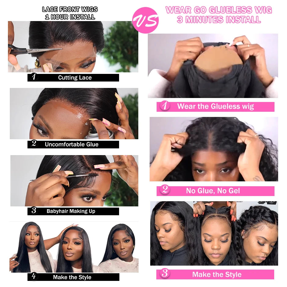 Wear Go Glueless Wigs ISEE Hair Brazilian Kinky Straight 7x5 HD 100% Glueless Preplucked Human Wigs Ready To Go Pre Cut No Glue -