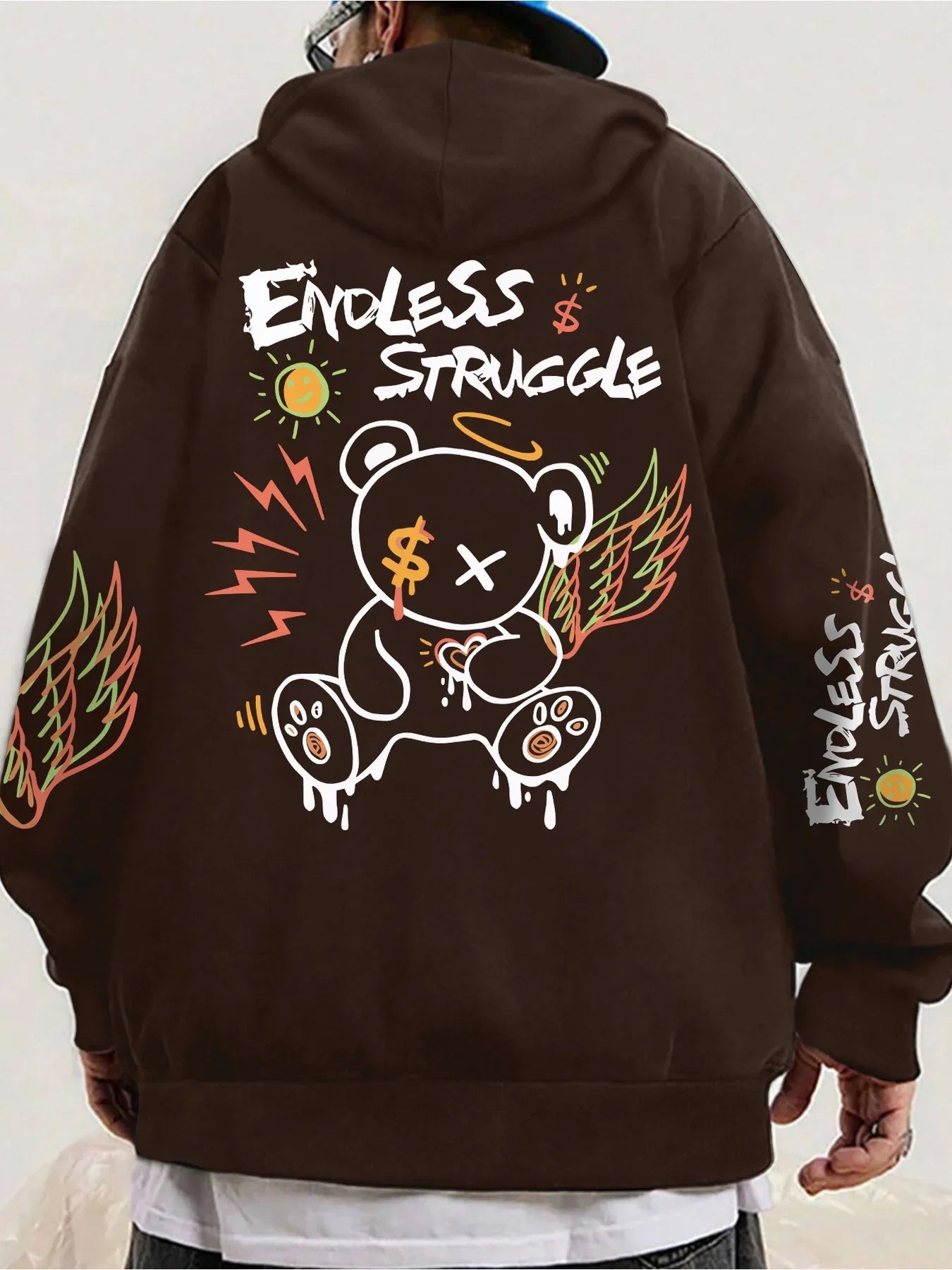 Street Men's and Women's Sweatshirts Endless Struggle Graffiti Bear Print Hoodies Loose Sweatshirt Set Sportswear Casual -