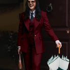 Autumn Retro Red Women's Jacket Pant Sets 3Piece Suit Single Button Peaked Lapel Blazer Formal Office Professional Outerwears -