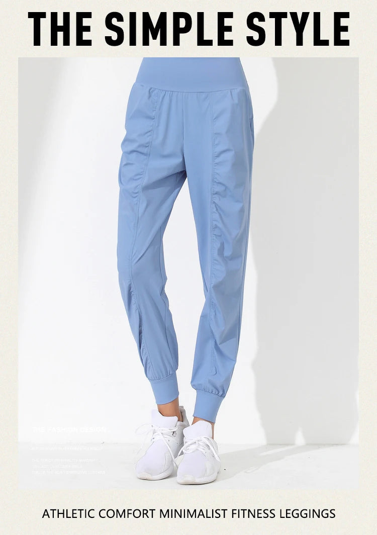 Woman Yoga Pants Hem Bound Running Fitness Loose Slim Quick-Dry Yoga Pants Pleated Capris Pockets Jogging Pants Sports pants -