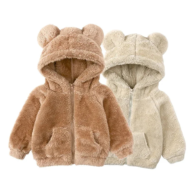 Thicken Warm Girls Winter Coat Cartoon Long Sleeve Hooded Coat for Girls Fashion Solid Color Kids Coat 1-6 Years -