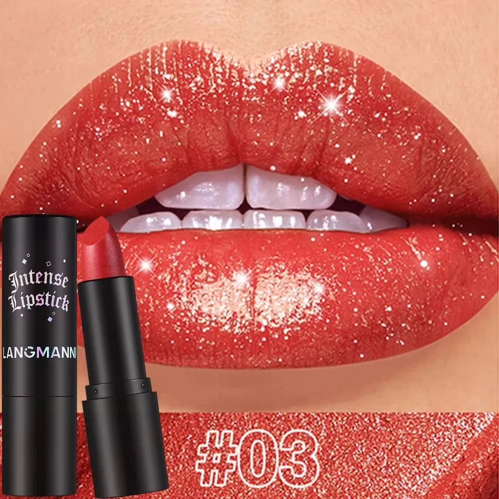 Chocolate Brown Luxurious Metallic Glitter Lipstick Long-Lasting Waterproof Non-Fade Shimmery Pearl Sparkling Lip Gloss Makeup -
