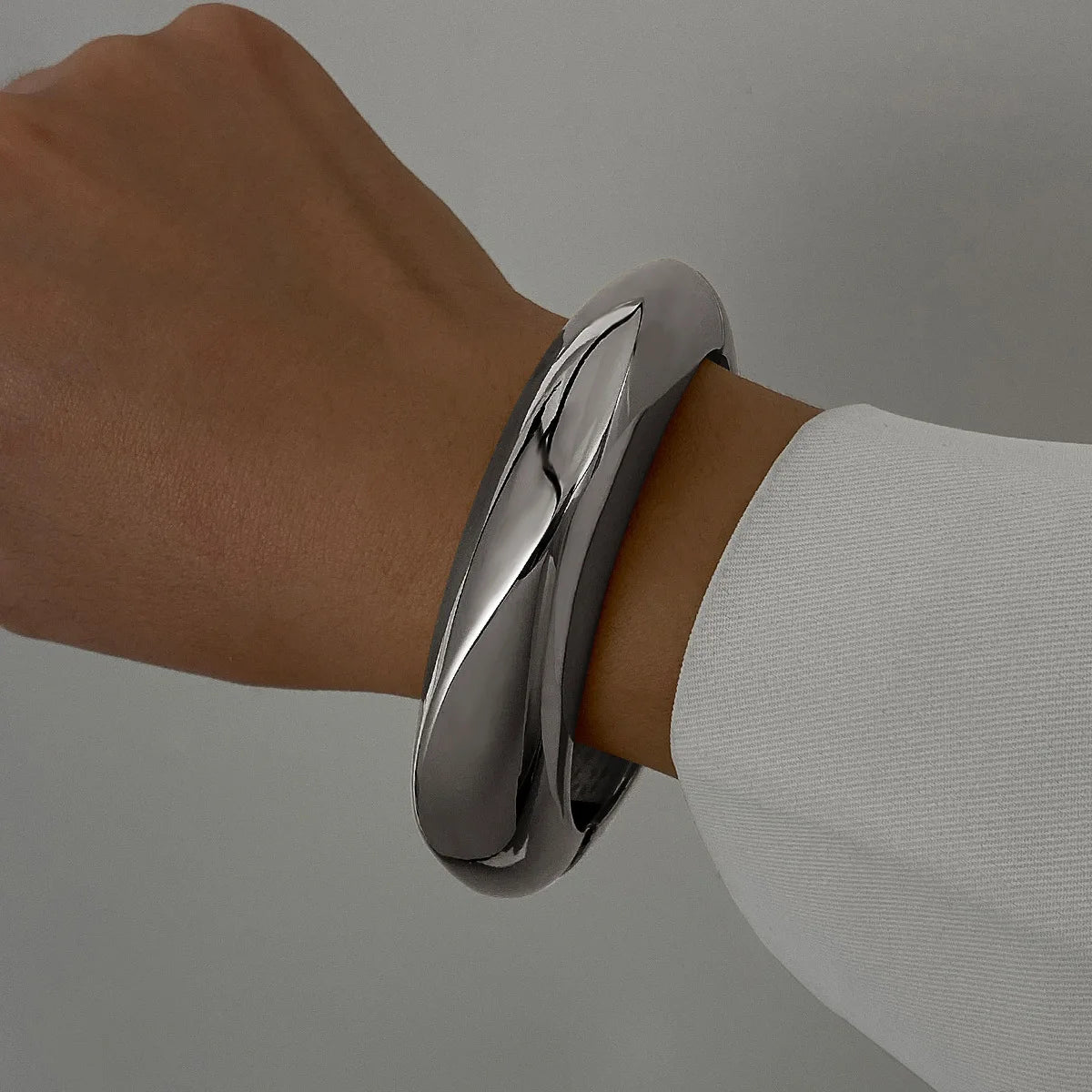 3PCS Set Stainless Steel Round Smooth Bangles -