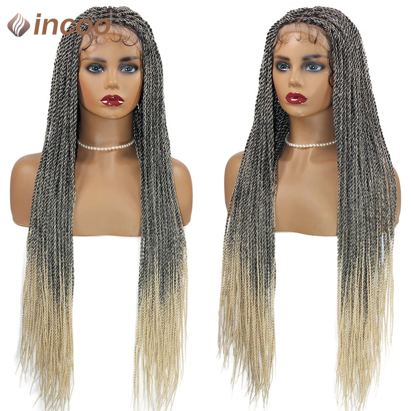 Full Lace Frontal Wigs Twist Braids Box Braids Lace Faux Locs Wig Goddess Braids -