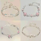 Shiny Pink Crystal Cherry Blossom Bracelets -