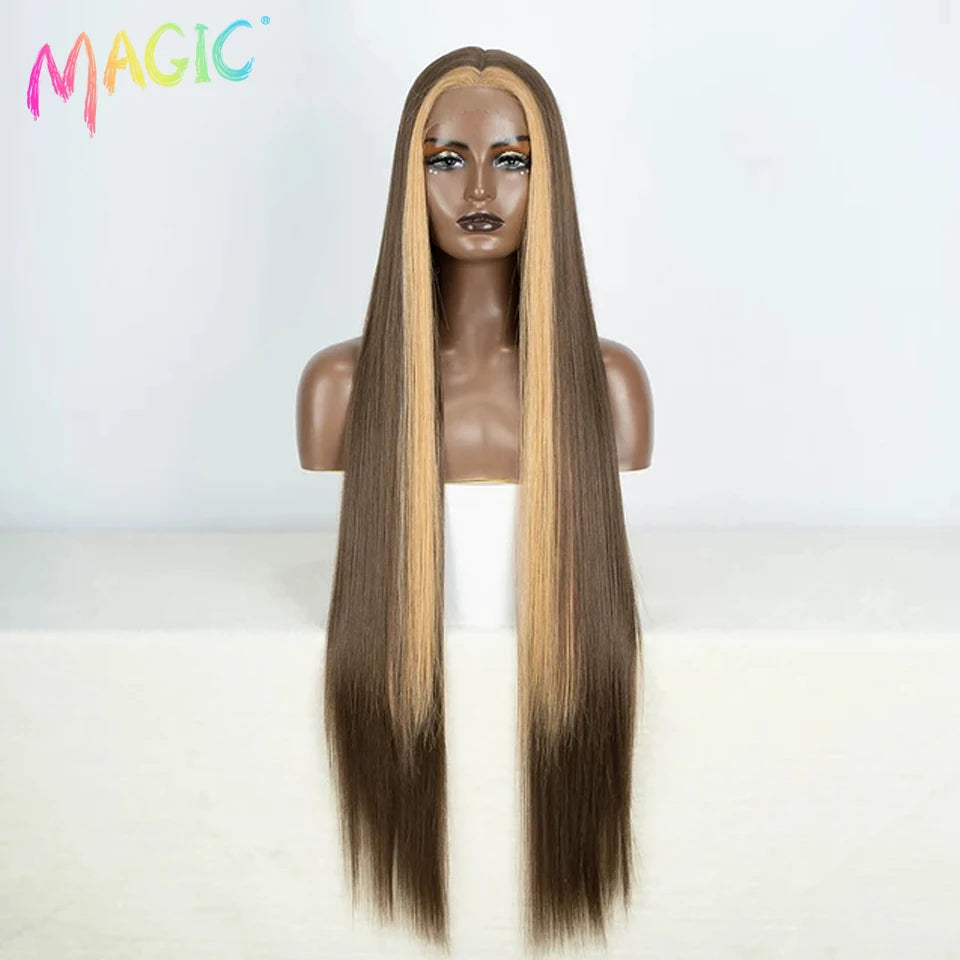 Achieve a magical transformation with this 38-inch ombre blonde lace front wig. Ideal for cosplay, events, or everyday wear, this wig offers a cute and stylish look that is sure to turn heads. -