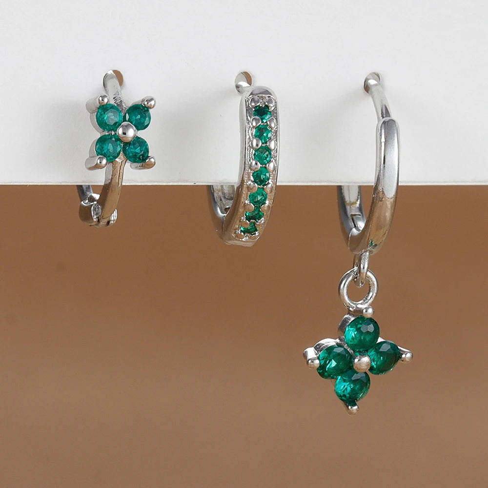 3PCS Trendy Stainless Steel Flower Drop Earring Set -