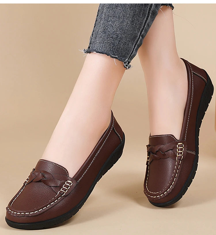 Shoes Women 2025 New Loafers Slip On Flats Leather Shoes Woman Comfortable Flat Shoes Women White Zapatos Mujer Women's Footwear -