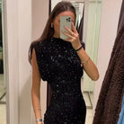 Mini Dress for Women Elegant O-Neck Fly Sleeve -